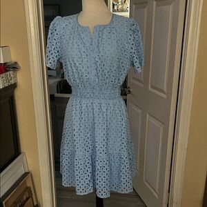 Elegant Light Blue Eyelet Mini Dress